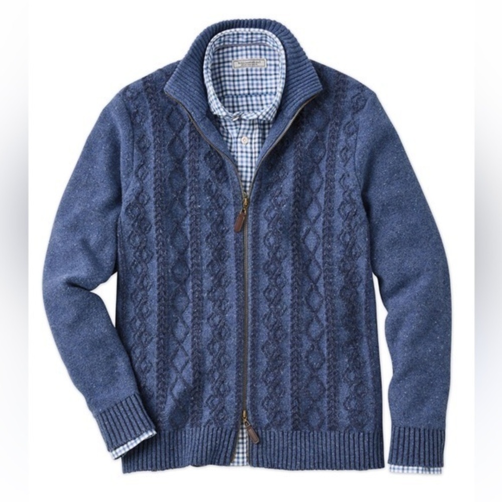 Men's Full-Zip Cable Knit Sweater Jacket - Blue